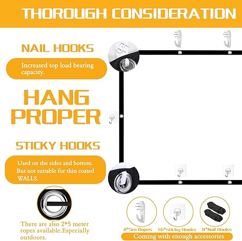 Miniatura 3 de Pantalla de proyector, pantallas de películas portátiles 169, plegable, tela resistente a las arrugas, con doble adhesivoganchos para uñas para