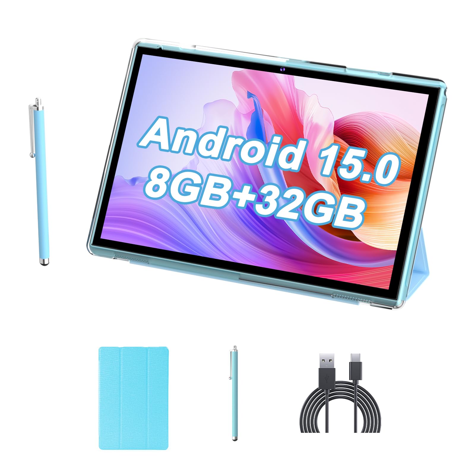 10 Inch Tablet With Case Stylus, Android 15 Tablets 8GB RAM 32GB ROM Support下1024GB Expand, Tableta 2MP+ 8MP Camera WiFi-6 10.1 IN Tablet, IPS 10" HD