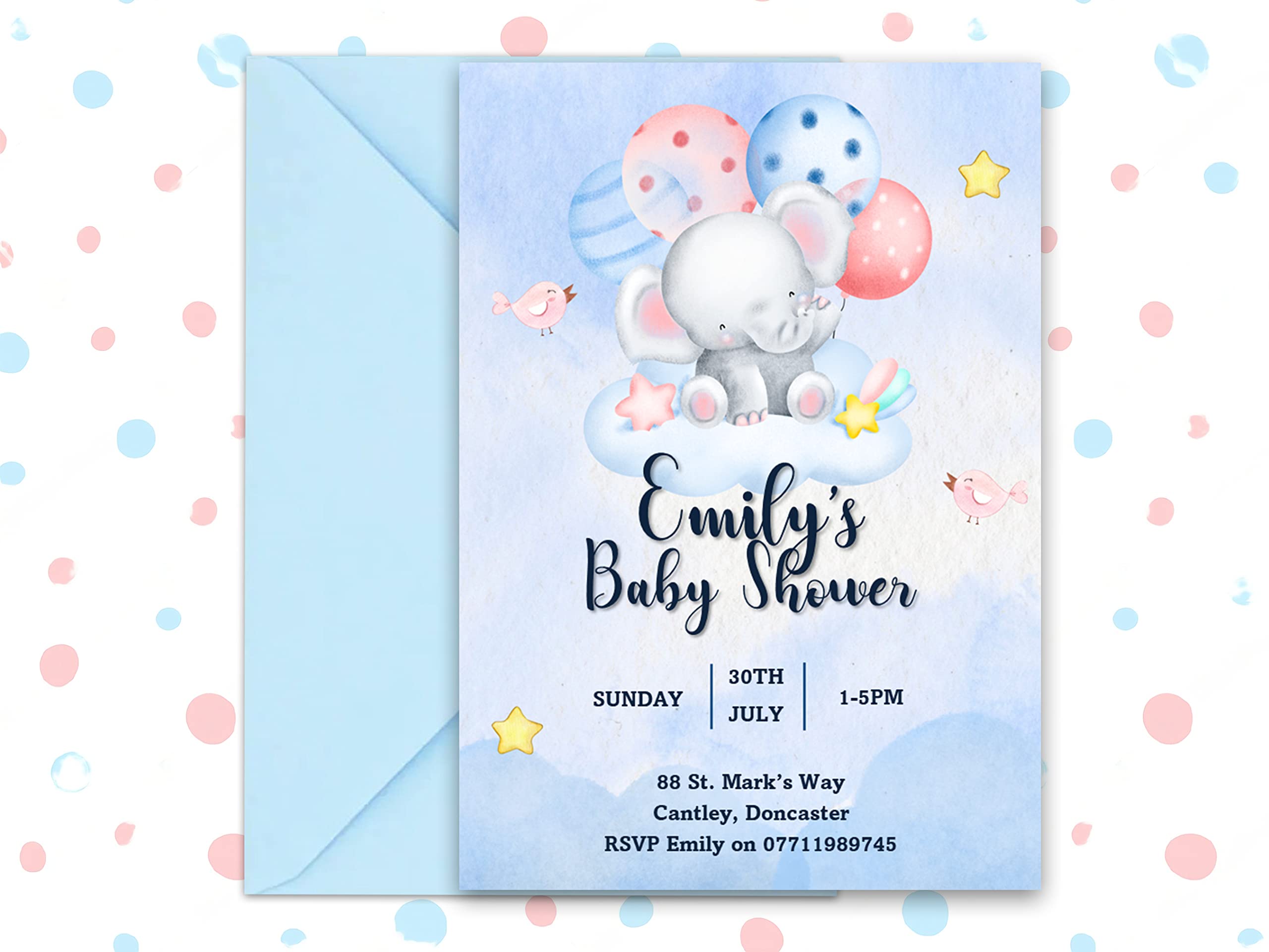 Personalised Baby Shower Invitations Invites, Boys Blue BS50