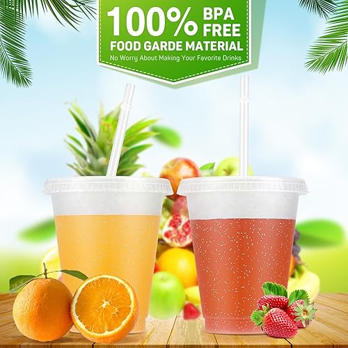 Miniatura 3 de Paquete de 24 vasos de plástico con tapa y pajita, vasos reutilizables, botellas de agua a granel, taza de viaje para café helado, taza para