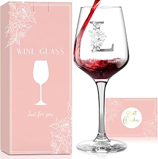 Personalized Monogrammed Wine Glass A-Z by GiftHarbor | Custom Gifts for Women - Birthday, Mother's Day, Valentine's for Mom, Wife, Friends