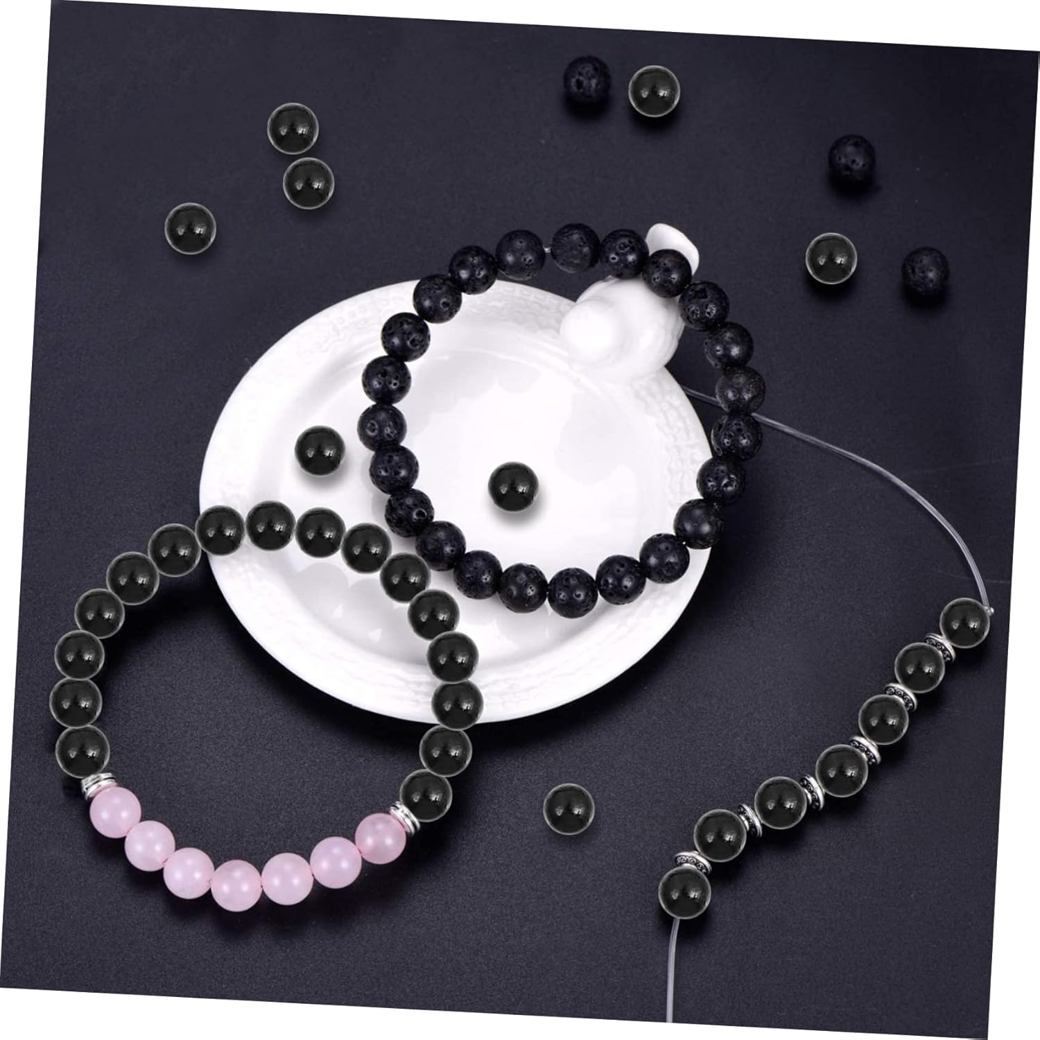 TEHAUX Black Round No Hole Beads Smooth Polished Beads for Jewelry Making Bracelet Crafting and Creative Projects Ideal for Accessories and Decoration