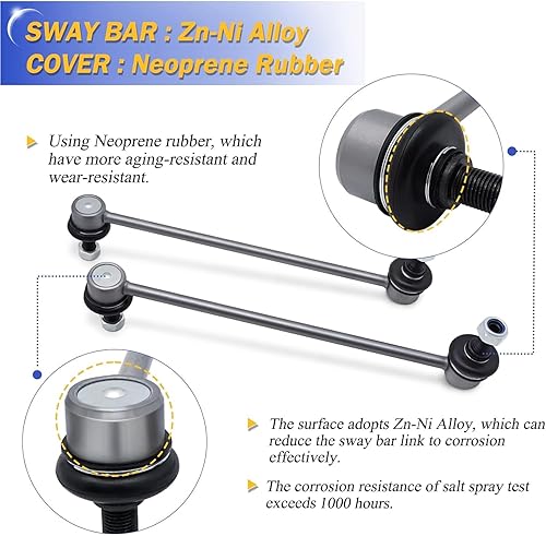 Vista 108 de Varillas de barra estabilizadora delantera izquierda y derecha de aleación de zinc-níquel de 13.82 pulgadas para Sonata 2011-2012, Optima 2011-2012