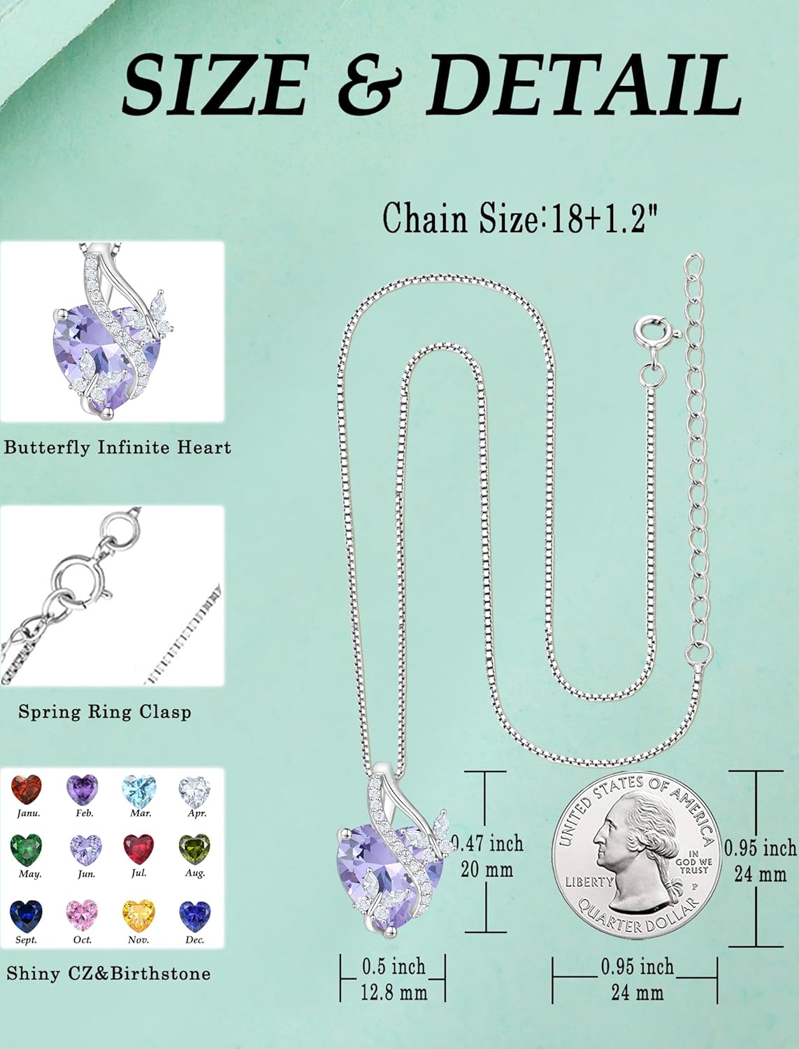 Butterfly Necklaces for Women Sterling Silver Infinity Heart Pendant Birthstone Jewelry Gift with 14k Yellow Gold/Rose Gold Plated - Image 6