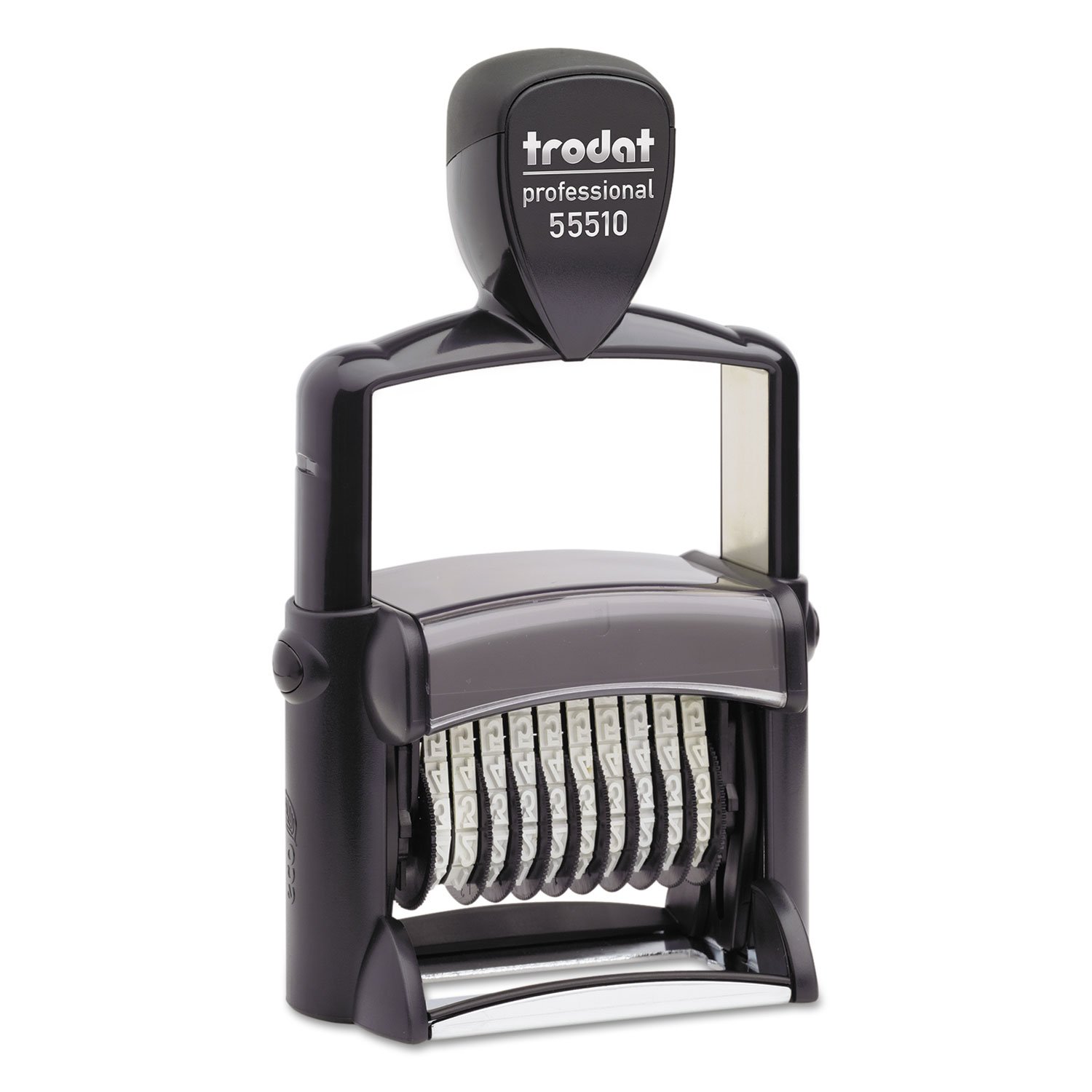 Trodat Professional Numberer, 10 Digit Self-Inking Numbering Stamp, 3/8 x 2 1/4 Inches (T55510), Black