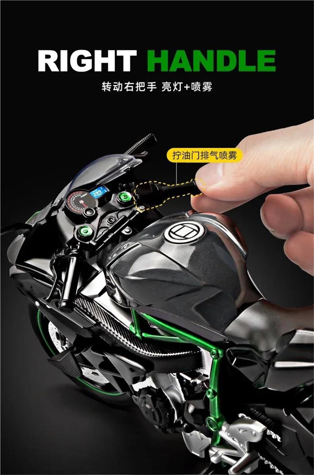 Modello in scala di moto Per KAWASAKI H2R Modello Statico Pressofuso In Lega Da Collezione, Di Motocicletta In Scala 1/9(Black)