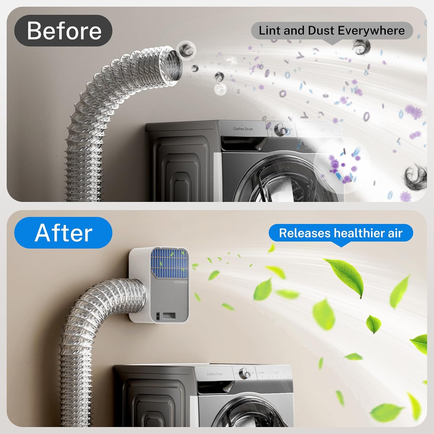 Dryer Vent Box, Indoor Dryer Vent Kit for Electric Dryer, 3-in-1 Indoor Vent Kit with Water Drawer System and 8 Polyester Filters, 4 Inch Vent Hose Inside Dryer Venting System