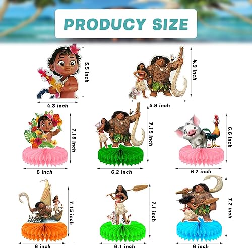 Miniatura 6 de Moana - Suministros para fiesta de cumpleaños, decoraciones de fiesta de Moana, incluye pancarta de feliz cumpleaños, espirales colgantes y centros