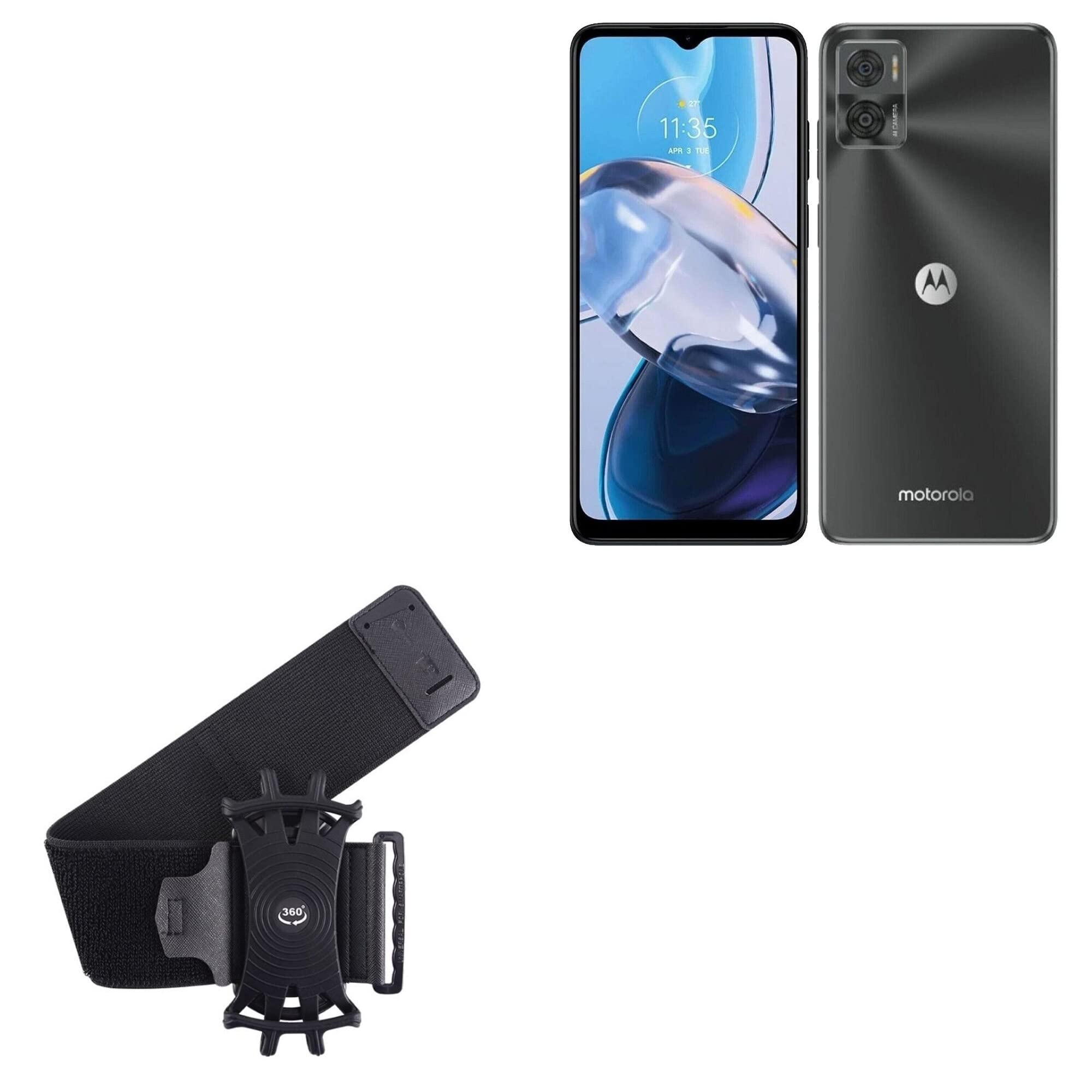 BoxWave Holster Compatible with Motorola Moto E22i - ActiveStretch Sport Armband, Adjustable Armband for Workout and Running - Jet Black