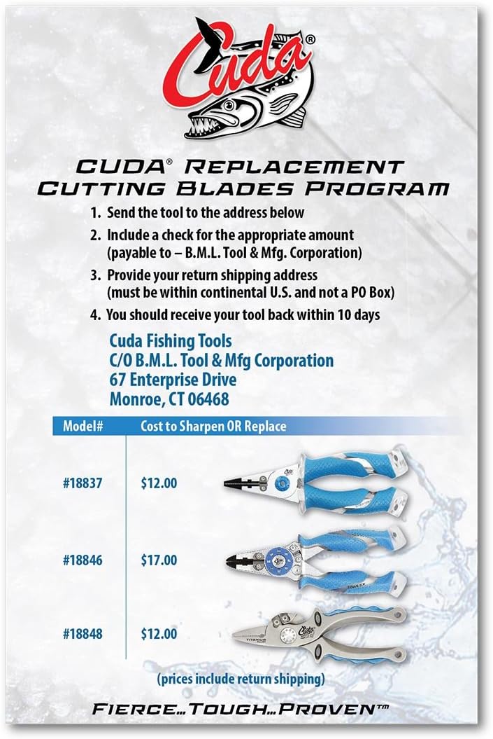 CUDA 7.5" Titanium Bonded Pliers Durable Fishing Braid, Mono & Fluorocarbon Cutter Saltwater & Freshwater Use Heavy Duty Nylon Sheath & Lanyard Included