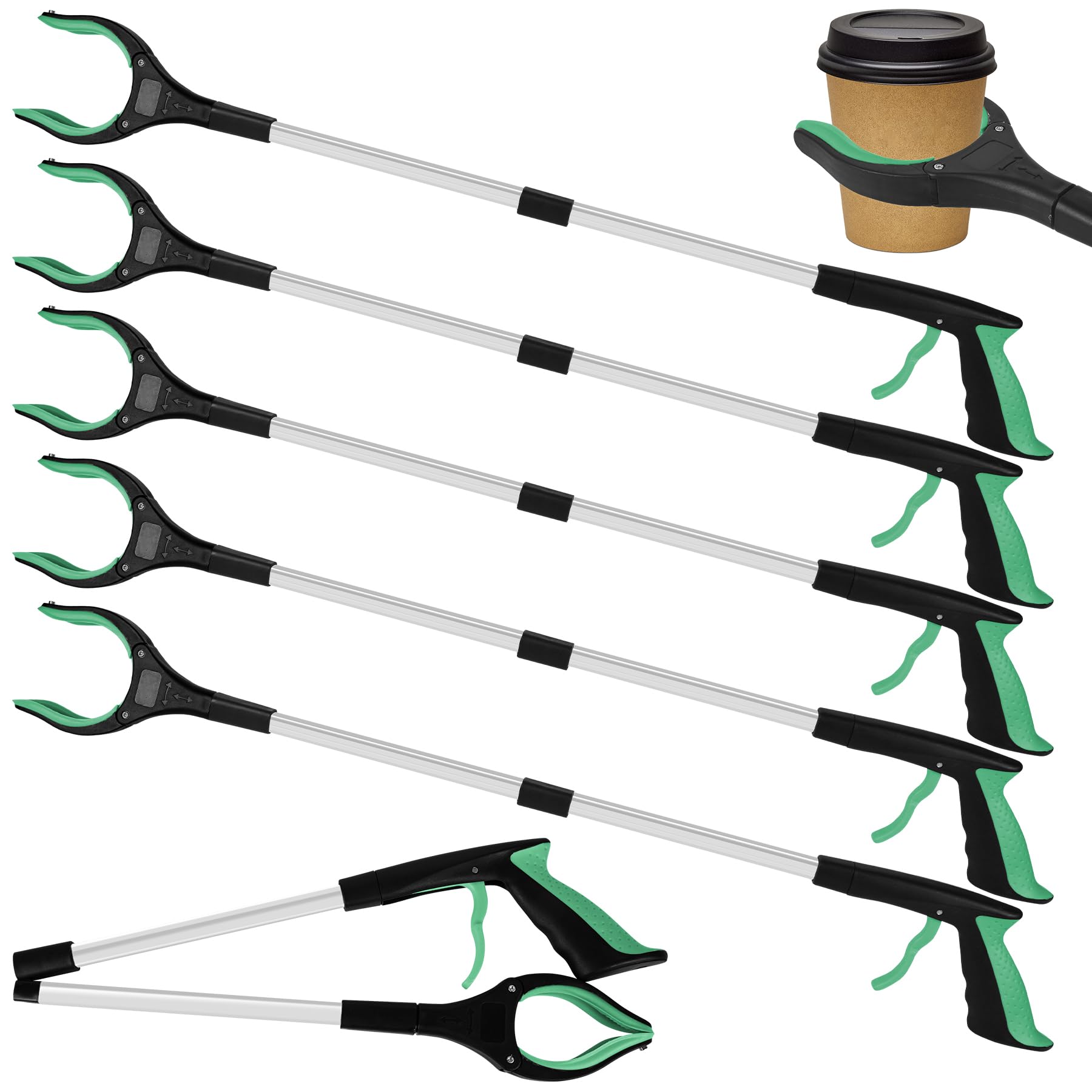 Tottist 6 Pack 32 Inch Commercial Trash Grabber for Elderly Assist, Heavy Duty Lightweight Reacher with Ergonomic Handle & Non-Slip Grip, Multi-Use