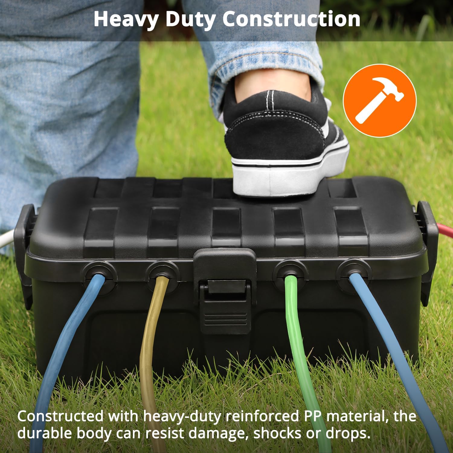 QUOBAS Extra Large Outdoor Electrical Box Waterproof, IP54 Weatherproof Extension Cord Cover, Outdoor Plug Cover Protect Outlet, Plug, Power Strip, Tools, Holiday Light, Black