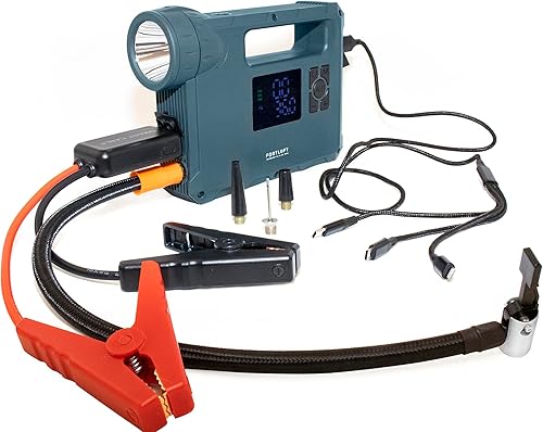 FORTLUFT JS002 Arrancador de salto portátil y compresor de aire: 1000 picos/400 amperios instantáneos - Compresor de aire digital de 150 PSI -