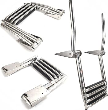 4-Step Telescoping Boat Ladder - Foldable 316 Stainless Steel with Handrail, 900lbs Capacity for Marine, Yacht & Pool Use