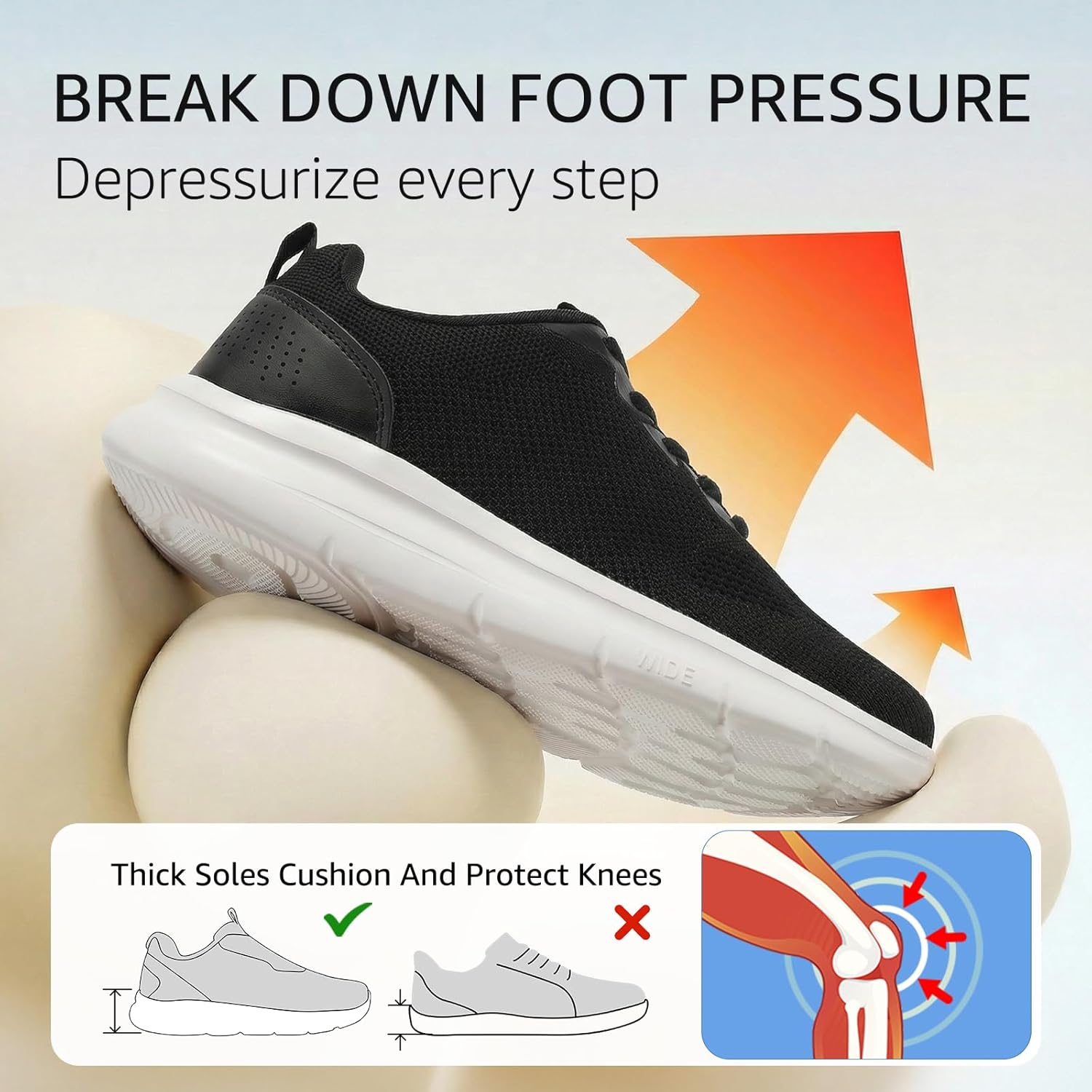 Walking Shoes Women Non-Slip Orthopedic Swollen Feet Arch Support Plantar Fasciitis Bunions Diabetic Running Sneakers Work Comfortable Breathable Soft Lightweight Outdoor