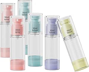 MHWL Travel Bottles and Travel Essentials Kit - 6 x 30ml Airless Pump Jars for Travel Size Toiletries, TSA Approved Leakproof Travel Containers, Ideal for Hand Sanitizer
