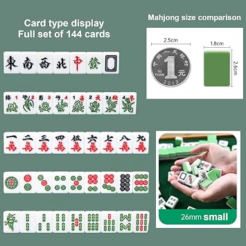 Foldable Mahjong Table with Mahjong Tiles Set, Portable Folding Mahjong Table with 144pcs 26mm Mahjong Set, Essential Tabletop Game for Outdoor Traveling Parties