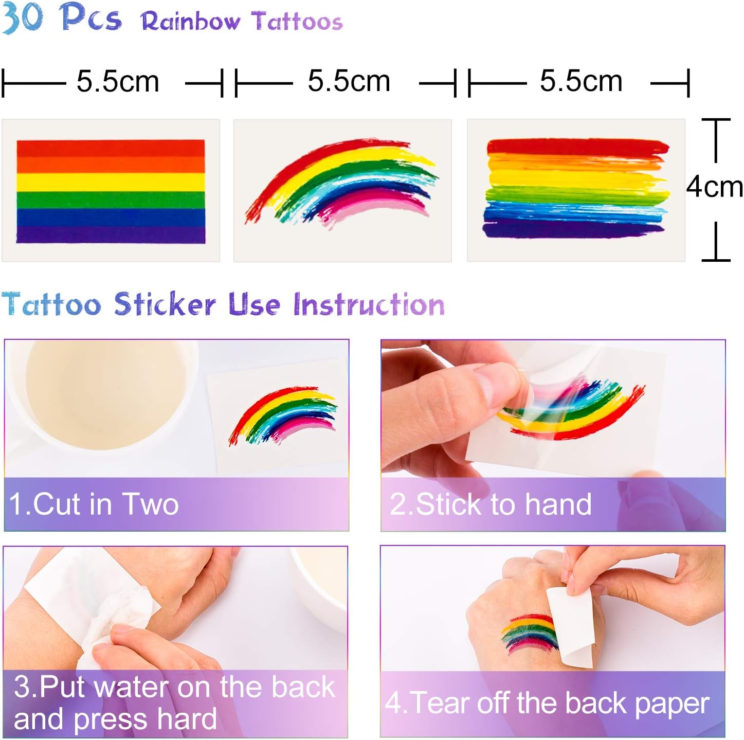 Whaline Halloween Womens Striped Knee High Socks Long Knitted Arm Warmers Fingerless Gloves with 30Pcs Rainbow Tattoos for Halloween Gay Pride Costume image 2