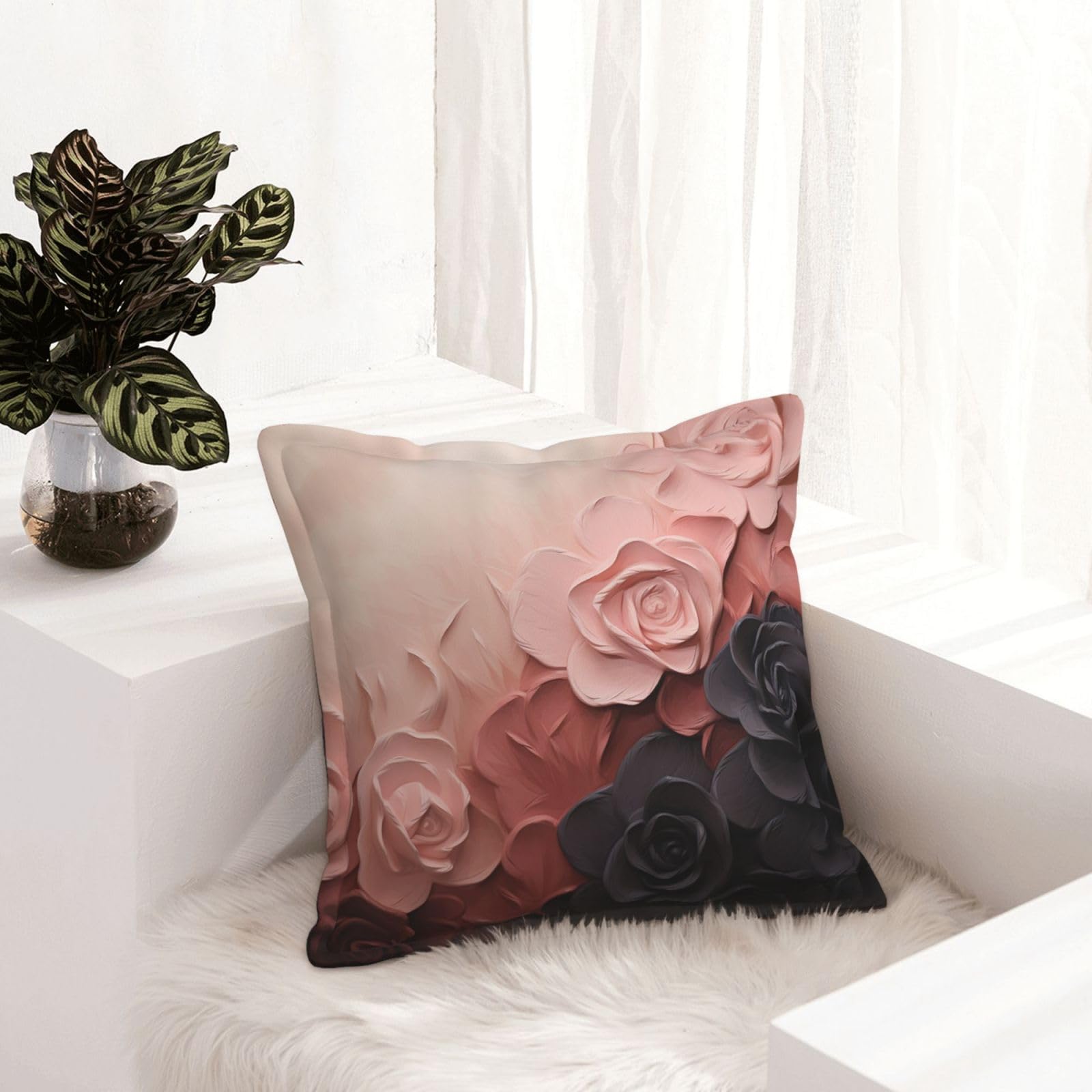 Housse de coussin en similicuir 45x45 cm rose pâle et noir pour décoration salon