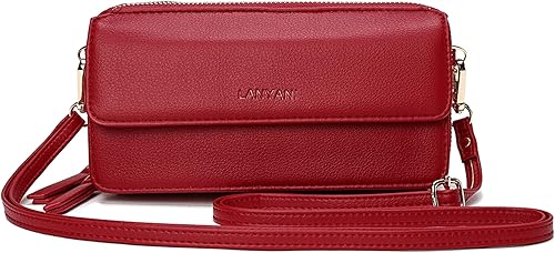 Lanyani Cartera cruzada RFID con bolsillo para teléfono para mujer, cuero vegano