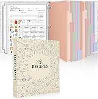 SKYDUE Recipe Binder 8.5x11 3-Ring: 60 Plastic Sleeves, 12 Dividers, 60 Blank Cards, Labels & Family Organizer