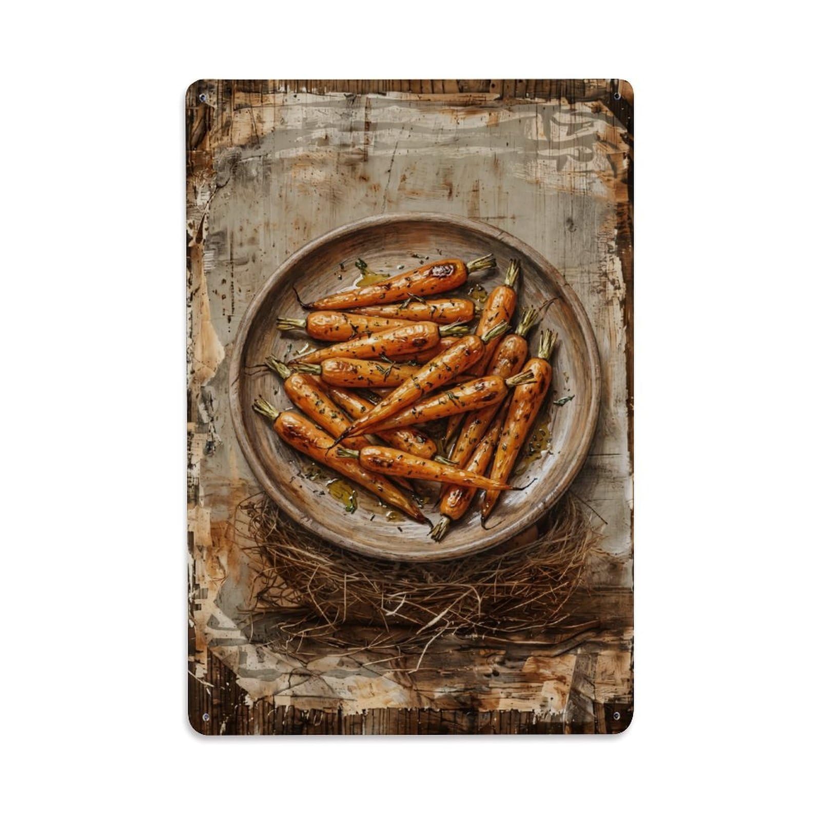 Country Dining Table Carrot Dish Countryside Home Vintage Metal Tin Sign Plaque Wall Decor for Cafe, Club, Garden Metal Poster 8x12Inch