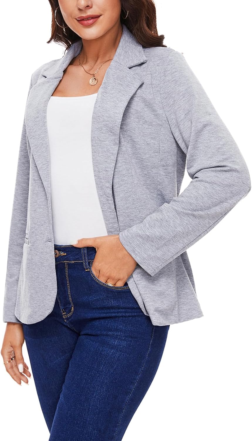 MINTLIMIT Womens Casual Long Sleeve Button Front Blazer Office Work Button Jackets with Pocket (Grey Blue, Size L) - Image 4