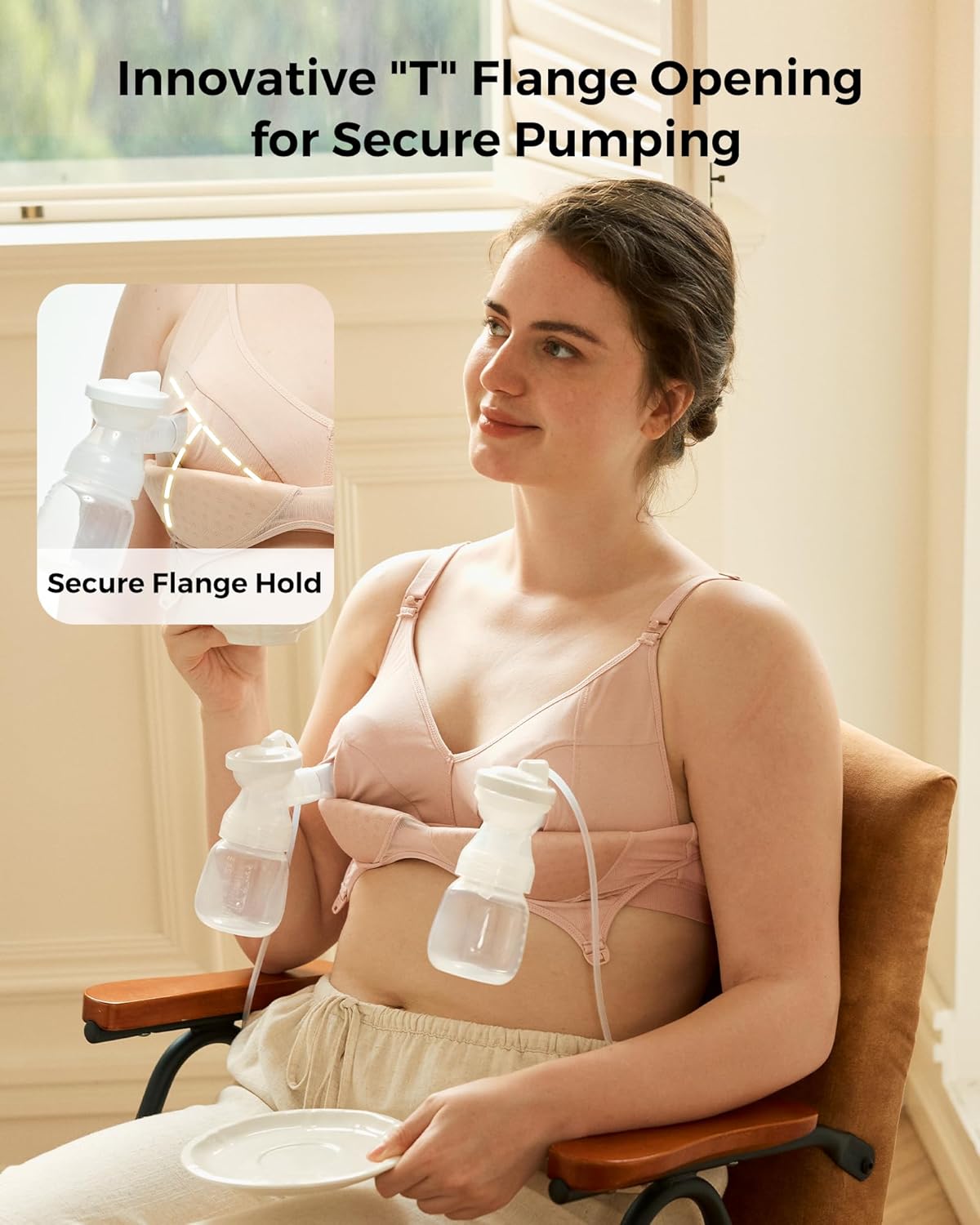 Momcozy Hands-Free Pumping Bra, Wireless & Seamless Breast Pump Bra, Breathable Tencel™ Fabric & Fully Fixed Cups - Image 3