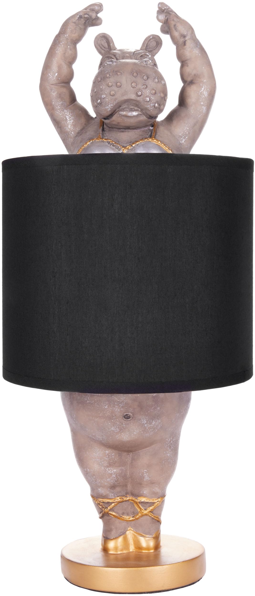 BRUBAKER Lampe de Table ou de Chevet Hippopotame Ballerine - Lampe de Table avec Pied en Céramique et Abat-jour en Tissu - 43 cm de Hauteur, Noir Gris