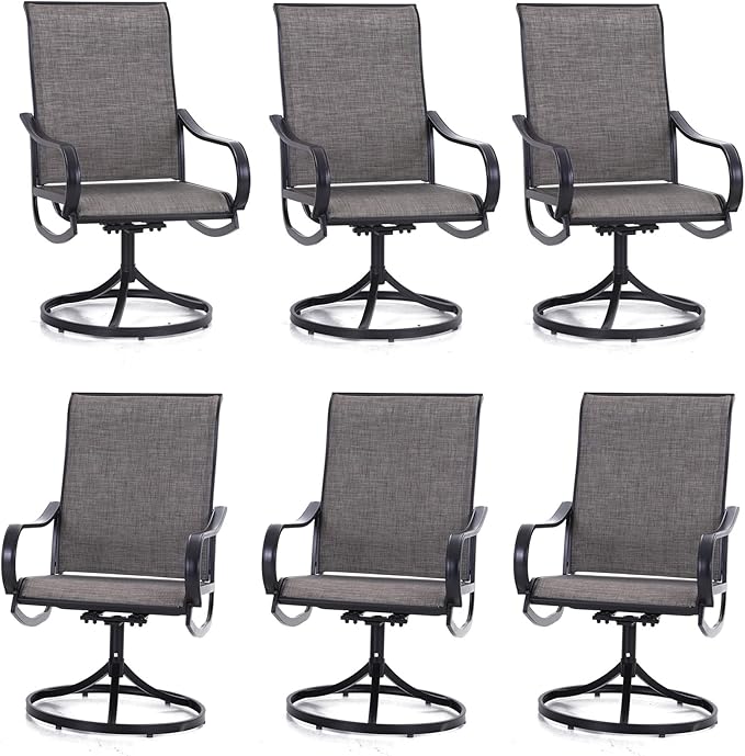 PHI VILLA Patio Swivel Dining Chairs Set of 6 Outdoor Kitchen Garden Metal Chair