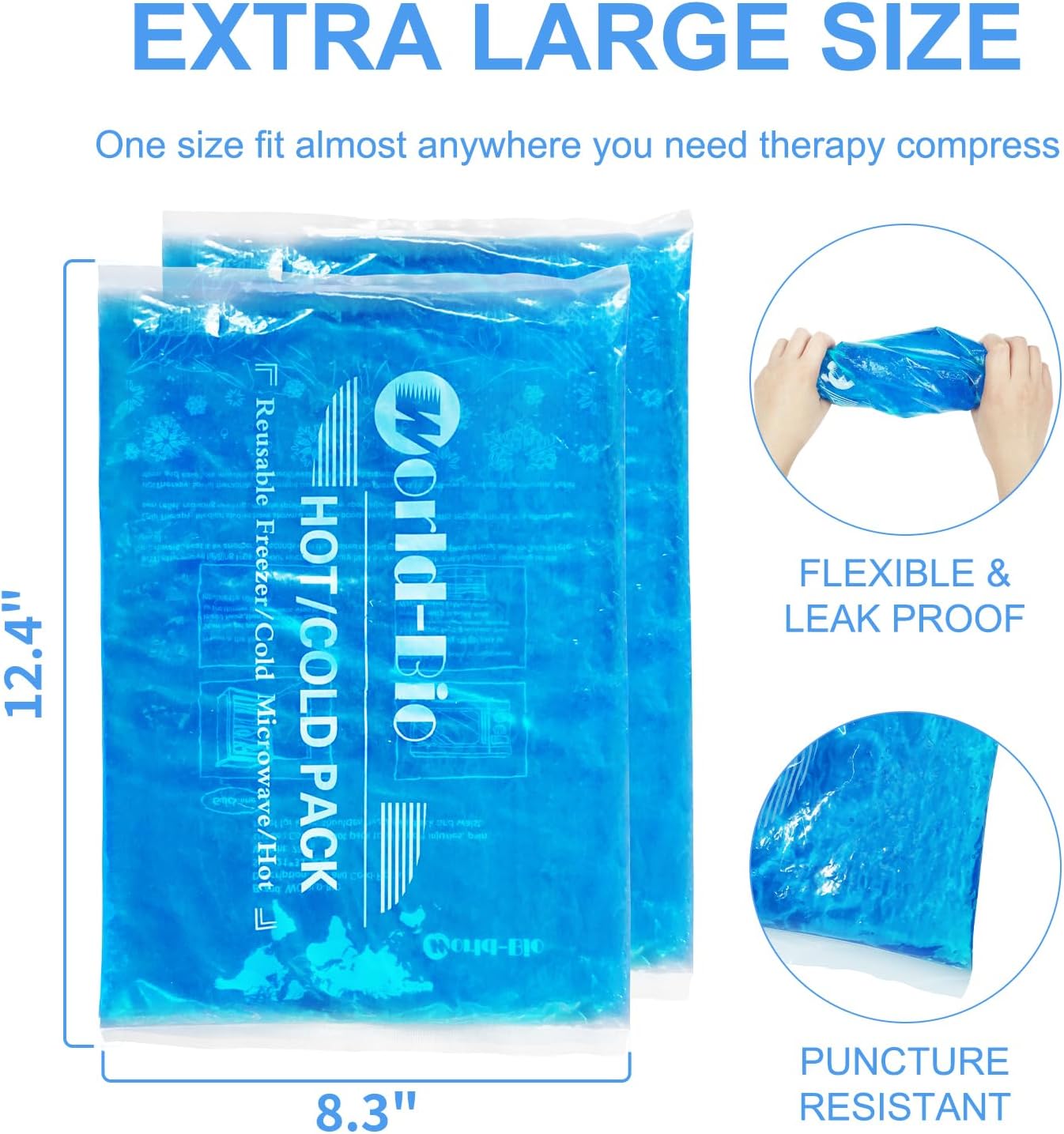Large Ice Packs for Injuries Reusable Gel(8.3''×12.4''), 2 Pack Flexible Cold Pack for Pain Relief, Hot/Cold Compress Therapy Gel Freezer Pack for Shoulder, Back, Legs, Knee, Surgery, Swelling