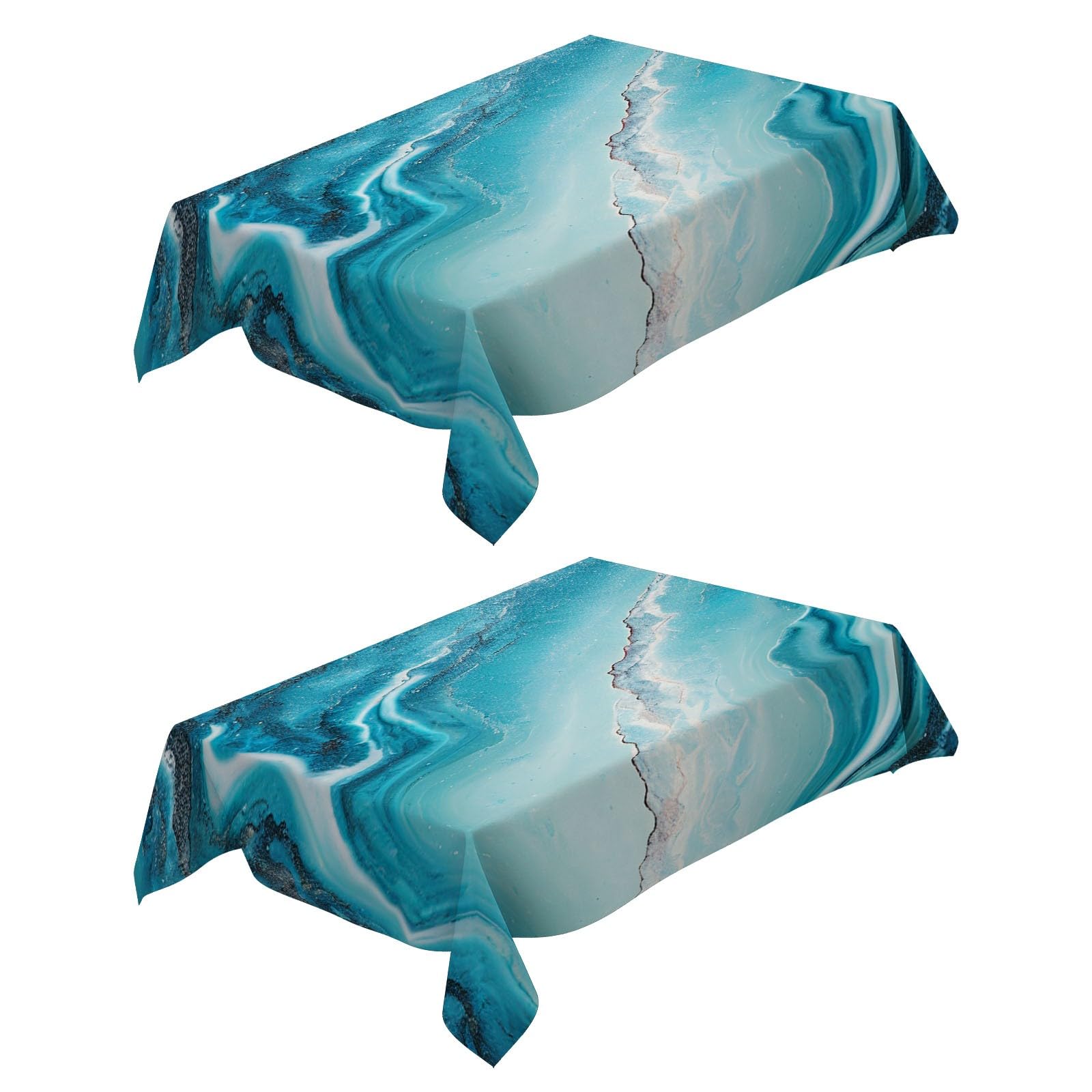 Nappe de table polyester marbre bleu vert 140x140 cm lavable pour picnic party