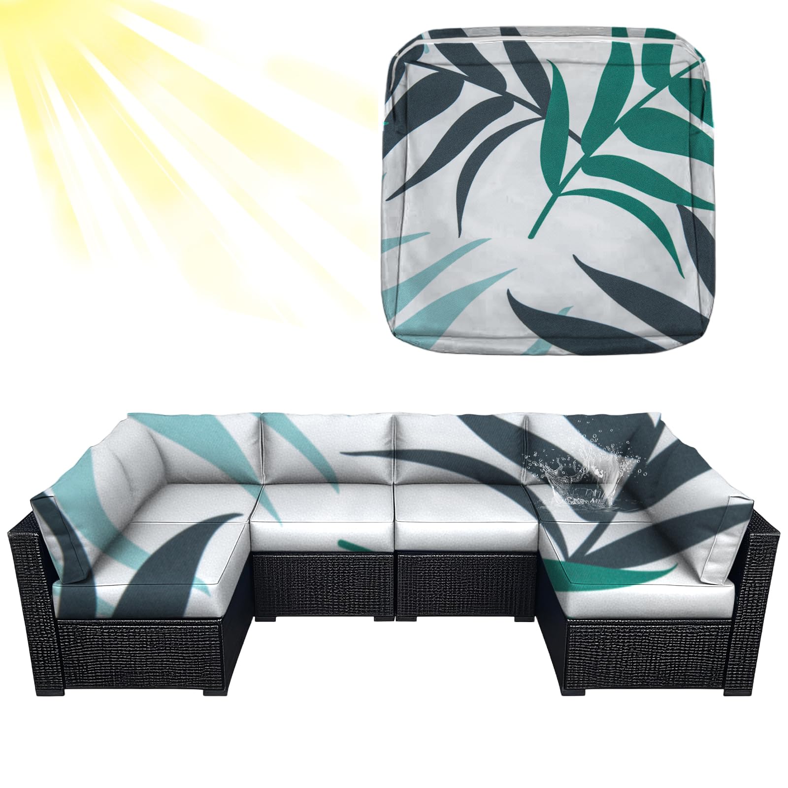 ZYBSLCSY Waterproof Replacement Cushions Slipcover for Outdoor Furniture Protector, Non-Slip Patio Chair Seat Cushion Cover with Zip, Garden Rattan Couch Cover (D G Sun Leaf,4 pieces 50×50×5cm)