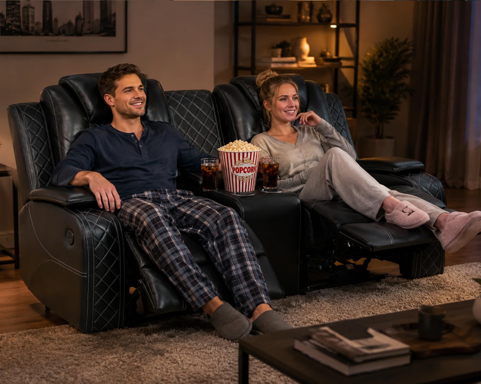 Power Reclining Sectional Sofa Set, Living Room Furniture Sets, Breathing Leather Sectional Couch and Loveseat with 4 Recliners, LED Light, USB Charging Port & Storage for House/Home Theater view 9