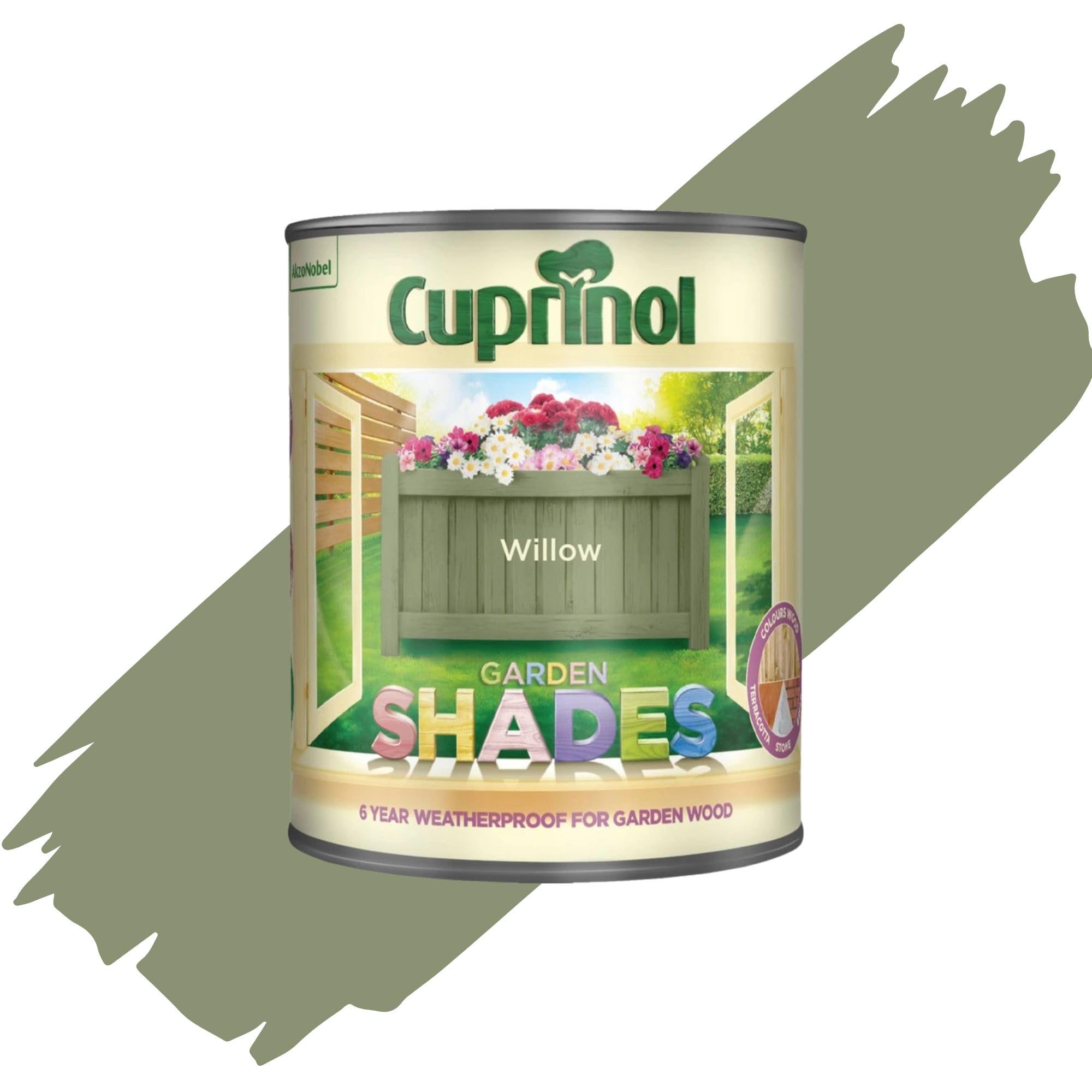 AOC24 1L Garden Shades Fence Paint, Outdoor Wood Paint For Garden Sheds, Furniture, Fences, Exterior Wood, Water Based Paints For Outdoor Surfaces, Brick, Pots (Willow)