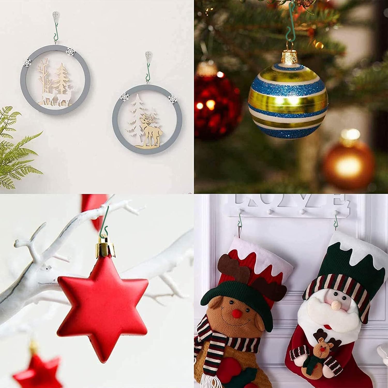 GERRIT 10PCS Christmas Tree Hooks S-Shaped Hangers Green Plastic Decorations Hooks for Christmas Party Tree Hangers