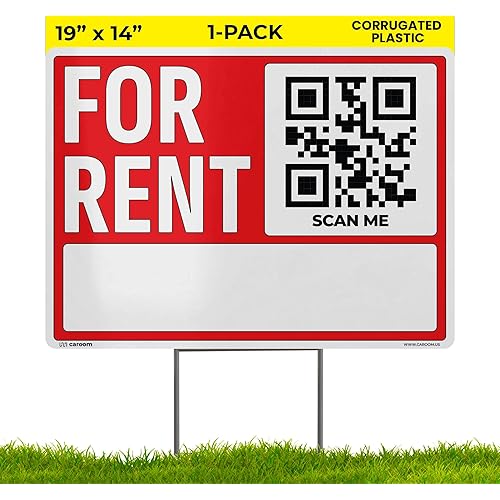 19×14 For Rent Sign (1-Pack) - Weatherproof, Double-Sided | Corrugated Plastic | Stakes & QR App Included