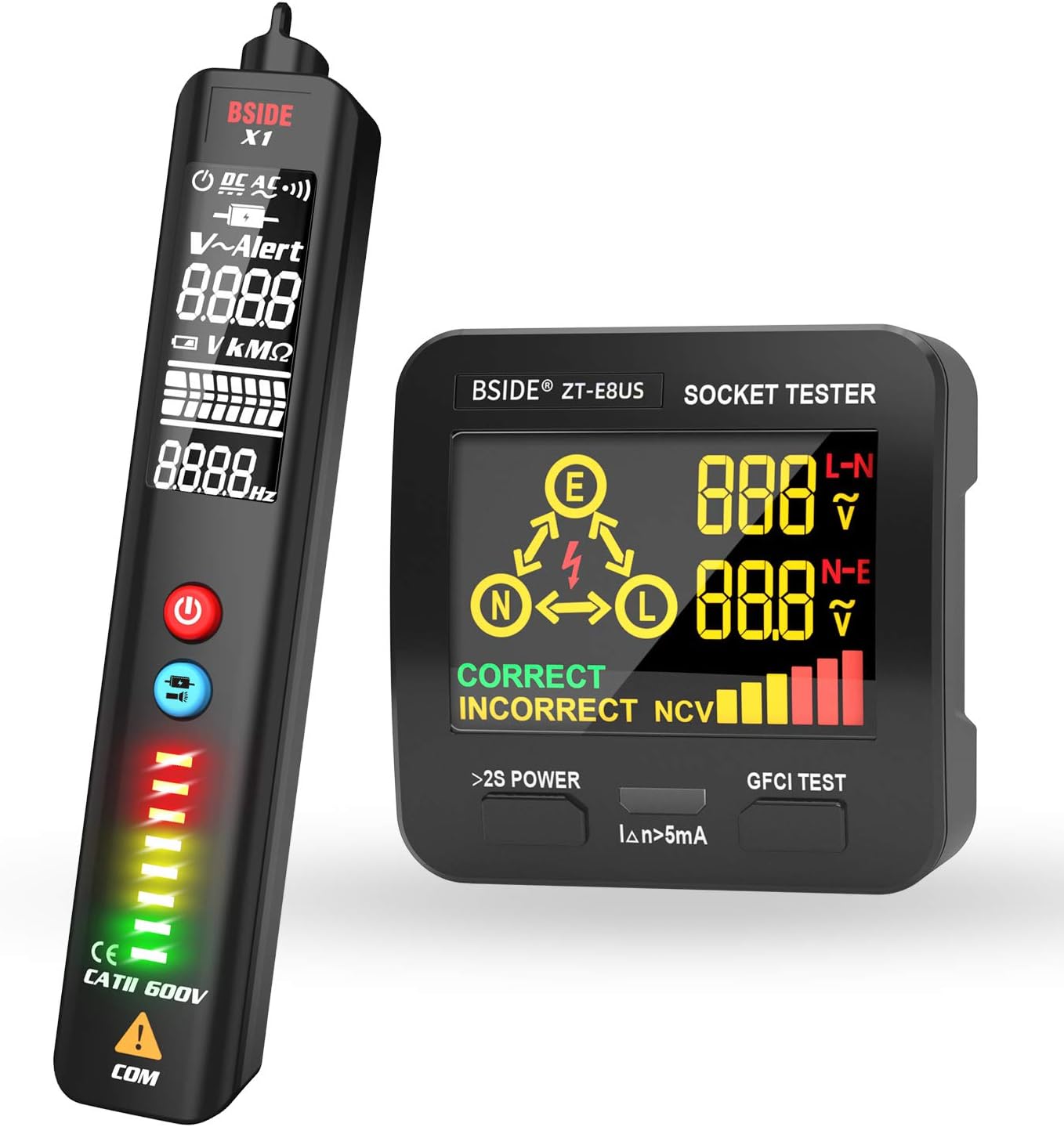 BSIDE Household Safety Check Kit, EBTN LCD Voltage Detector & Socket Tester Combo, Adjustable Sensitivity Voltage Tester Pen and EBTN Display 3 Results Display Outlet Tester
