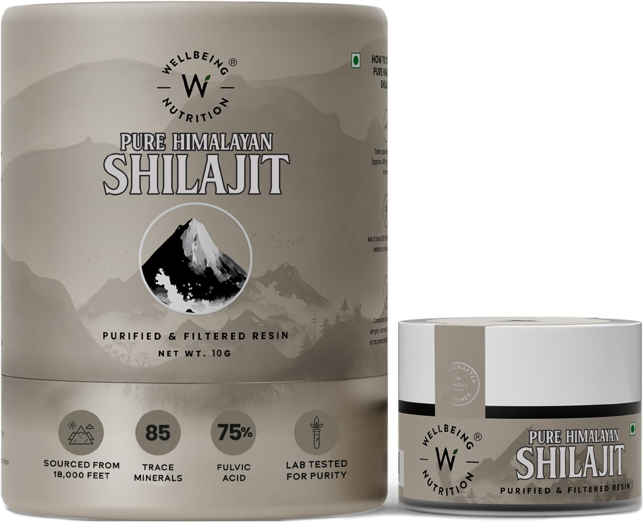 Wellbeing Nutrition Himalayan Shilajit Original Resin 10g for Men & Women with 75% Fulvic Acid & 85 Trace Minerals | 100% Ayurvedic | For Energy, Stamina, Muscle Growth Strength & Performance
