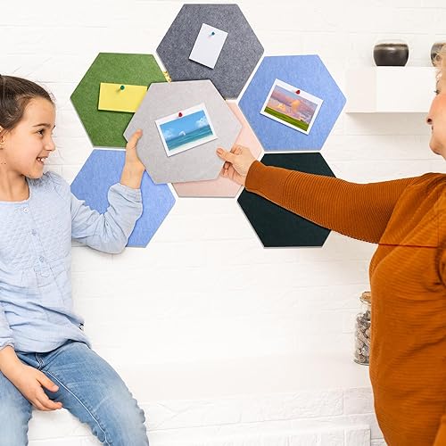 Miniatura 6 de Sasylvia 12 piezas de tablero de corcho hexagonal de fieltro grande de 14 pulgadas, azulejos de fieltro autoadhesivos de fieltro, tablón de