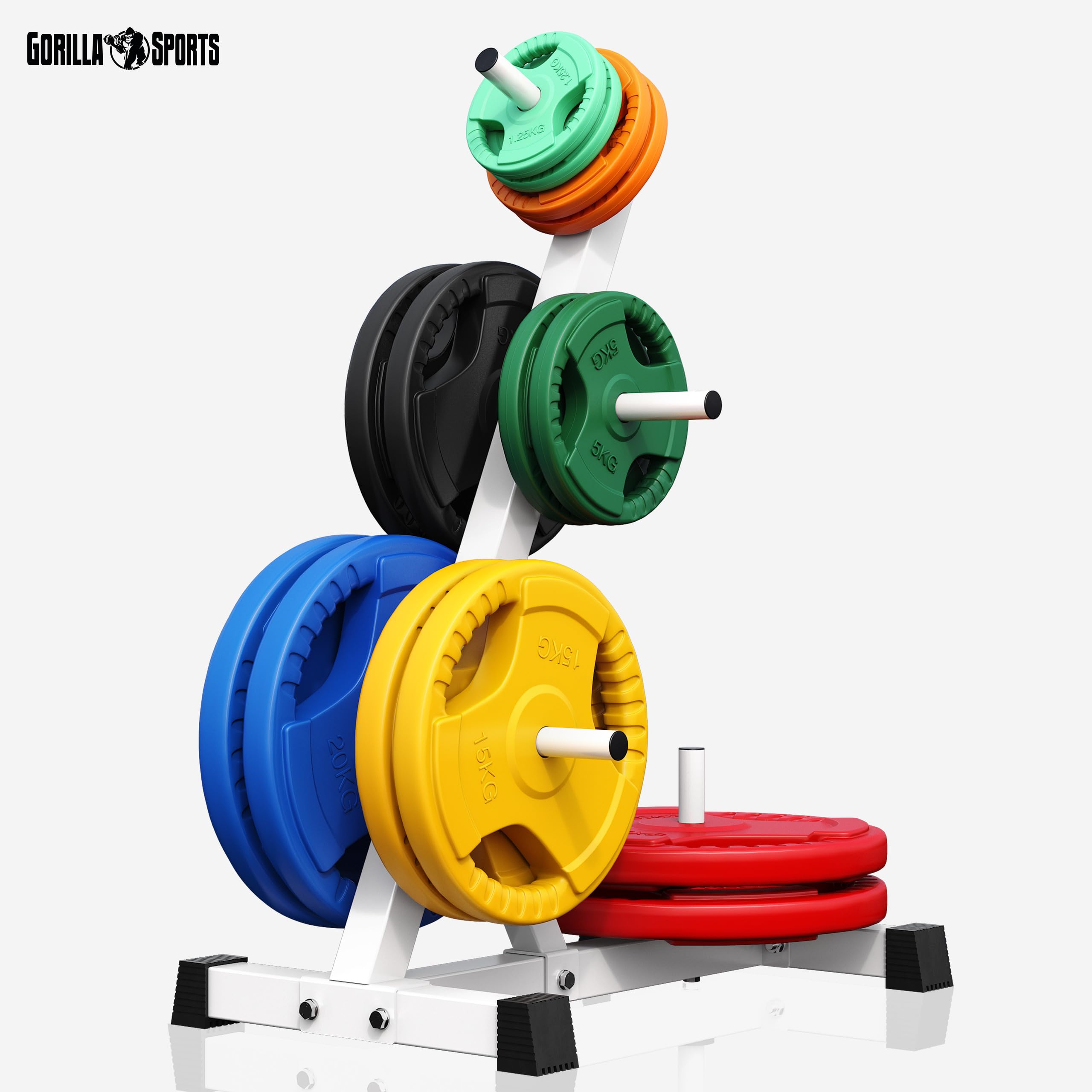 GORILLA SPORTS® Porta Pesi - 6 Aste, con/senza Dischi Set 77,5kg, Ø 30 mm, Carico Massimo 200 kg, Acciaio, Nero o Bianco - Rastrelliera Pesi, Supporto per Piastre, Albero, Rack, Fitness, per Palestra