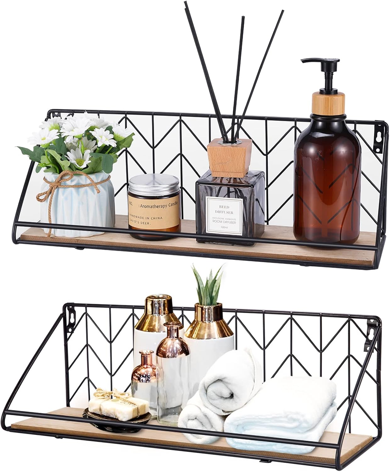 Urban Deco Heavy Duty Floating Shelves for Wall Storage Corner Wall Shelf for Bedroom Wall Mounted Bookshelf Metal and Wood Shelves for Wall - Black Shelf- Pack of 2