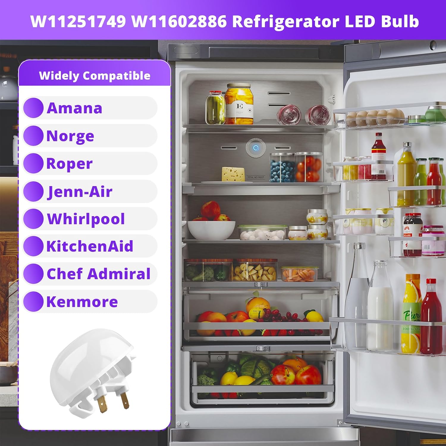 W11251749 W11602886 Refrigerator LED Freezer Light Bulb Replacement for Whirlpool Kenmore Amana Refrigerator Led Freezer Light W11520324 W11449273 AP7192759 AP6986570 W11468934 W11549780 AP7014432
