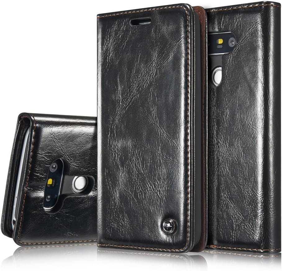 LG G5 Case,AKHVRS G5 Slim Premium Leather Wallet Case Flip Cover Protective Case with Stand [Card Slot] [Wallet] [Magnetic Closure] for LG G5 (2016) (Black)