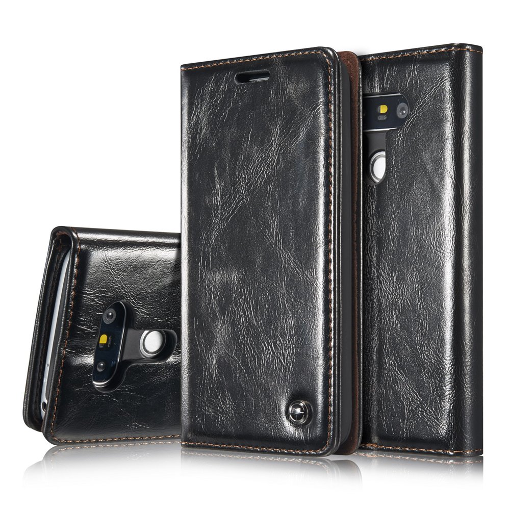 LG G5 Case,AKHVRS G5 Slim Premium Leather Wallet Case Flip Cover Protective Case with Stand [Card Slot] [Wallet] [Magnetic Closure] for LG G5 (2016) (Black)