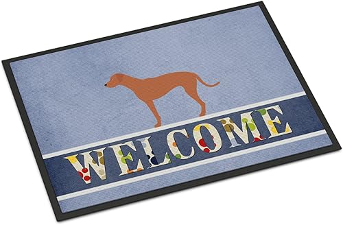 Caroline's Treasures BB8277JMAT - Tapete de bienvenida Rhodesian Ridgeback de 24 x 36 pulgadas, tapete azul para puerta delantera, para interiores y