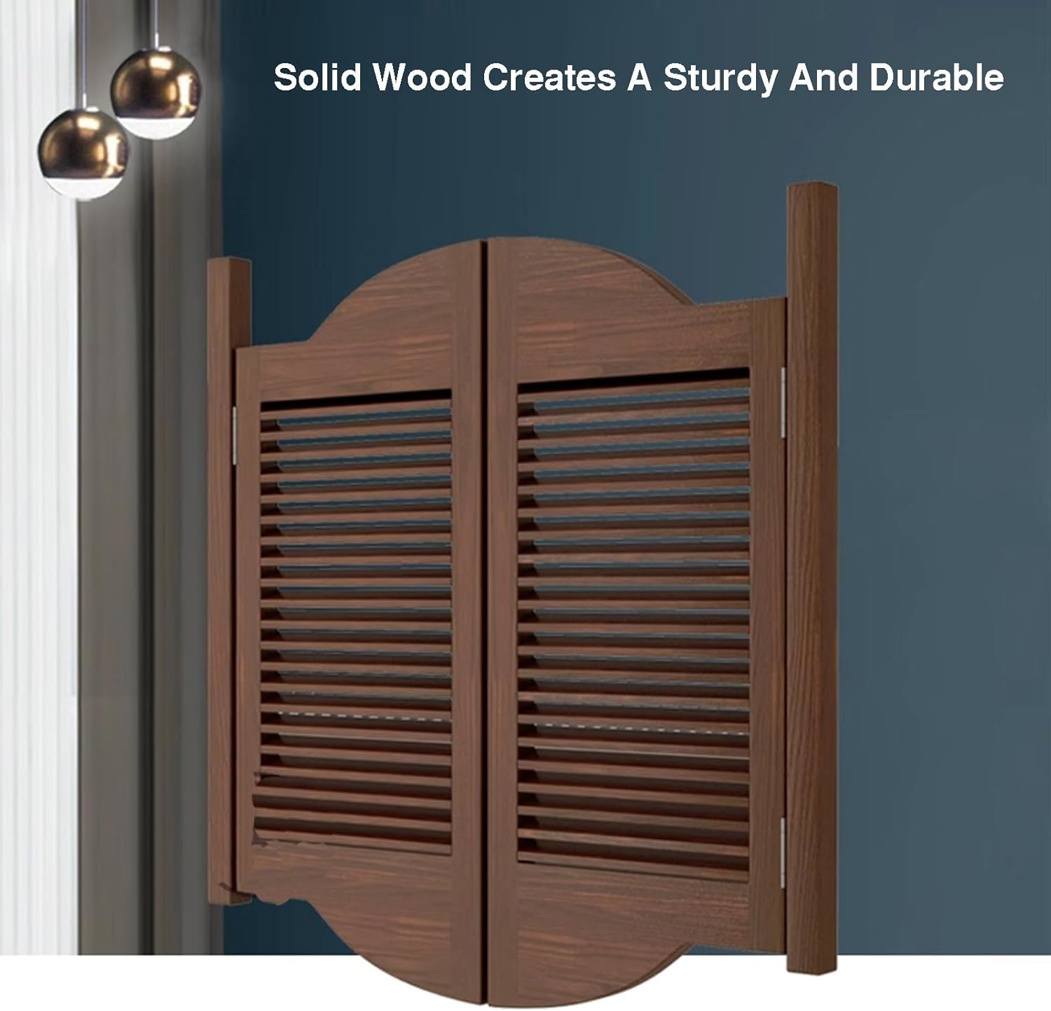 Swinging Doors Cafe Doors,Indoor Premade Louvered Swing Door,Auto Close Fence Half Waist Door,with Stainless Steel Hinges,for Bar Counter Kitchen Stairs(Brown 1,90x120cm)