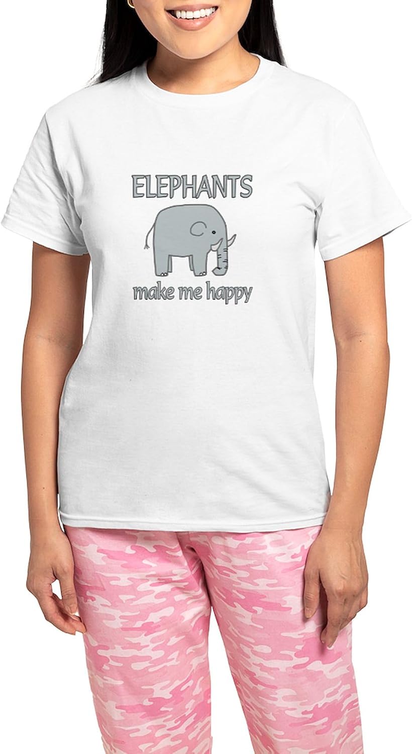 CafePress Elephant Happy Women's Light Pajamas Women's Novelty Cotton Pajama Set, Comfortable PJ Sleepwear