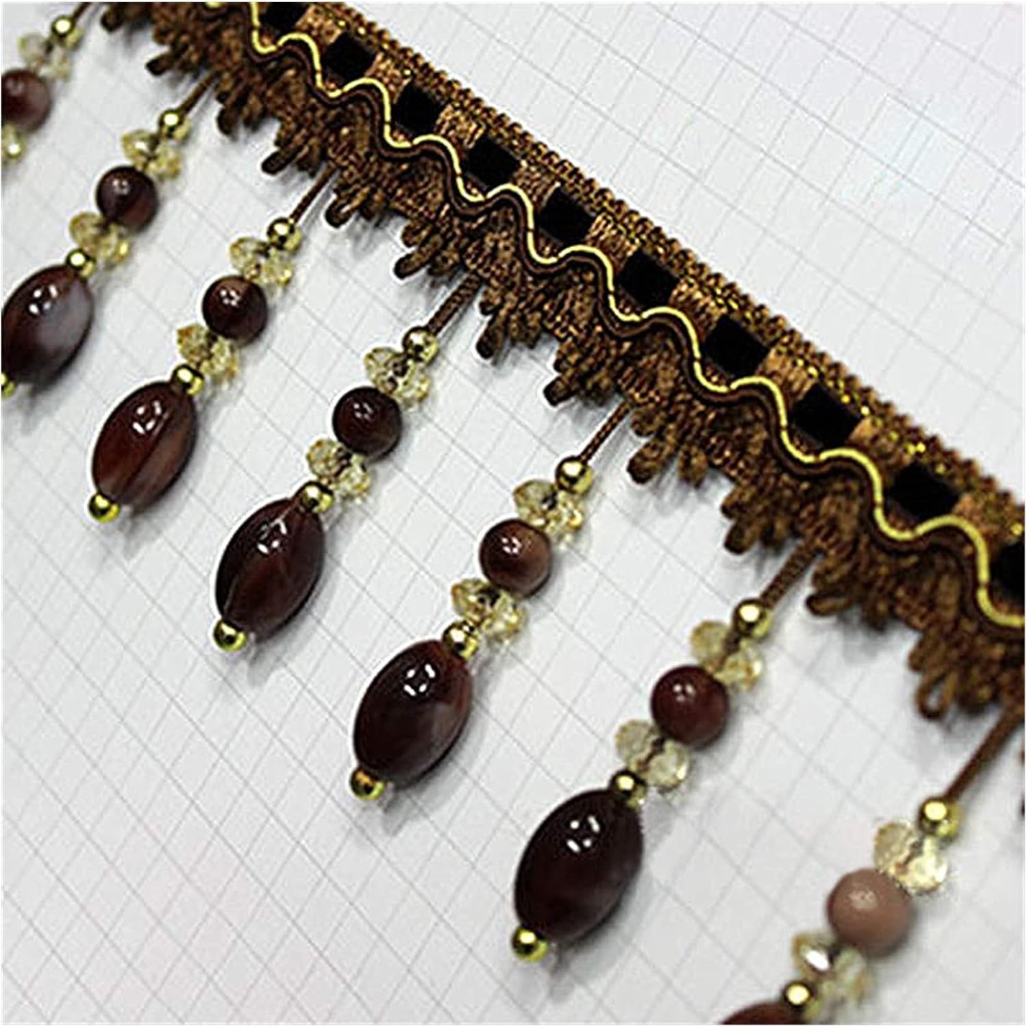 1M Acrylic Beads Lace Curtain Sewing Tassel Fringe Interior Decoration Ribbon Trim (Color: 09, Size: 1M) (1 1M)