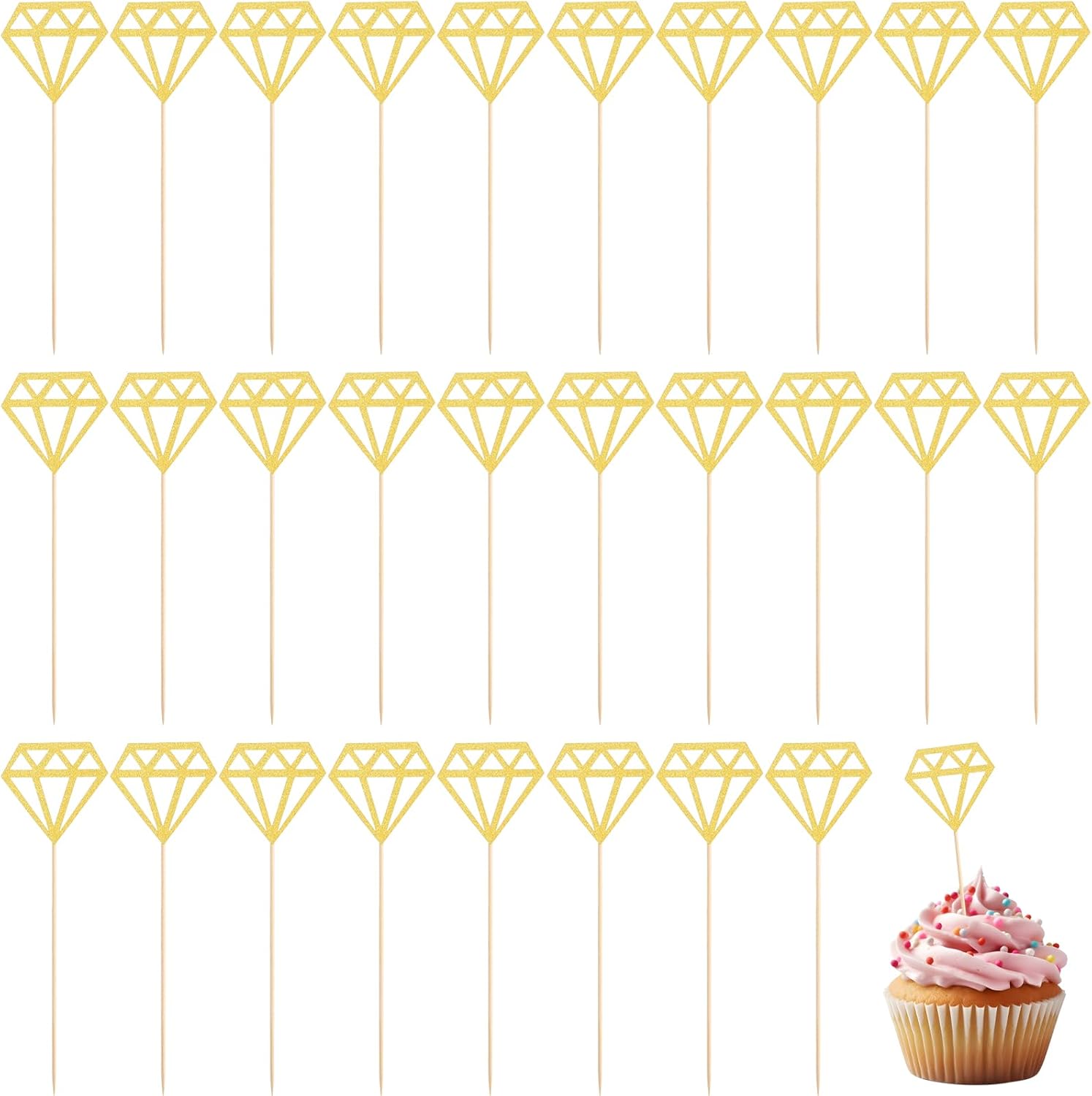 Jeffdad 50 Pack Diamond Ring Cake Toppers Glitter Diamond Wedding Ring Cupcake Picks for Wedding Engagement Anniversary Valentines Party Decorations(Silver)